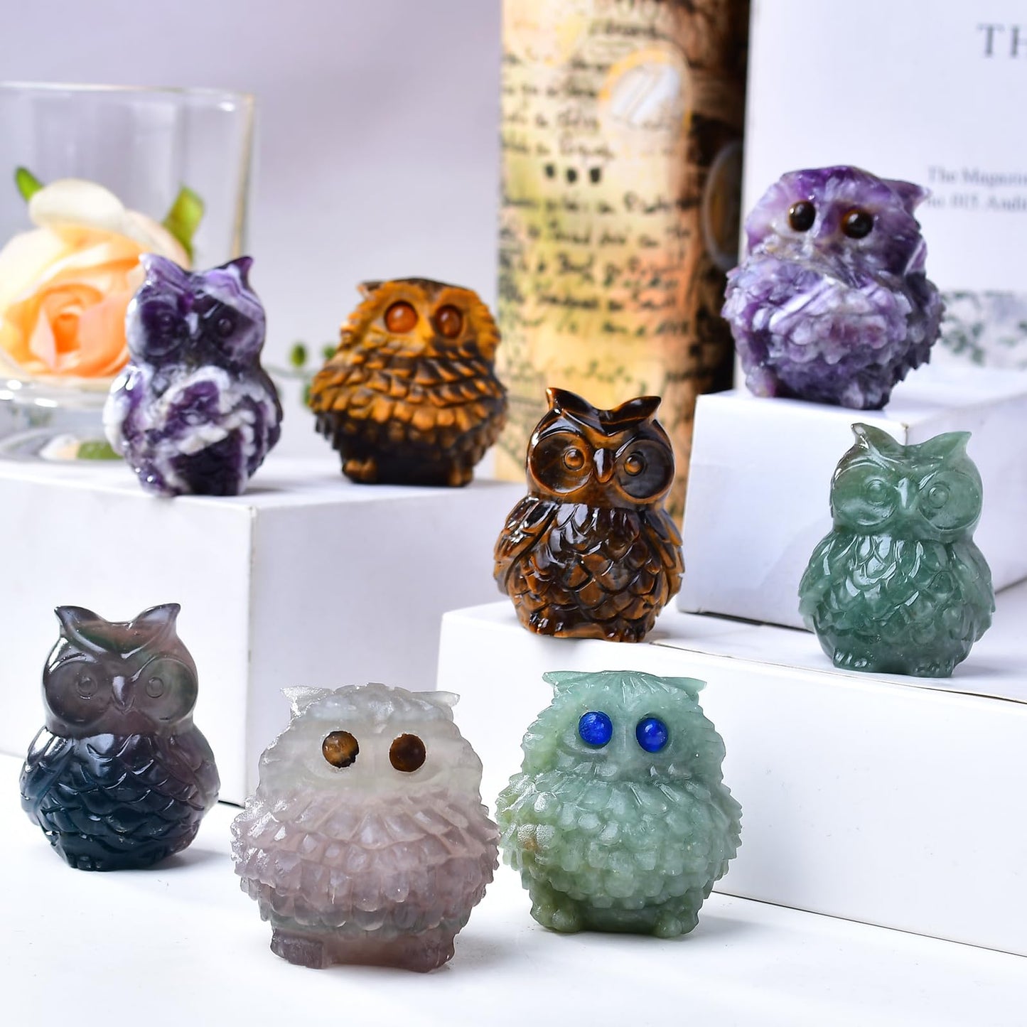 Ytbeoxk 1.9 Inch Amethyst Owl Statue, Purple Owl Figurine, Home Decor, Healing Crystal, Spiritual Gift