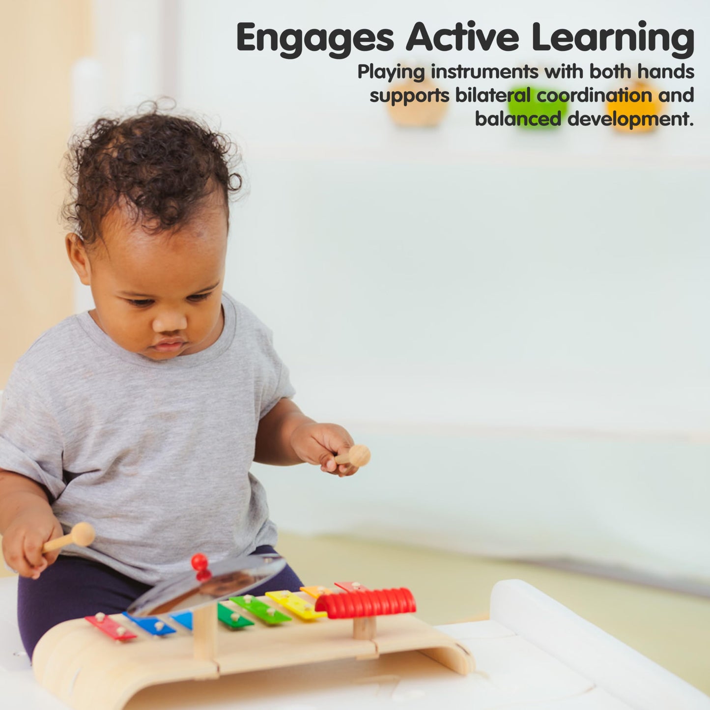 PlanToys® Musical Set Wooden Montessori Drum, Cymbal and Xylophone Toy | Early Sensory Exploration, Coordination and Creative Expression | Eco Friendly Music Set