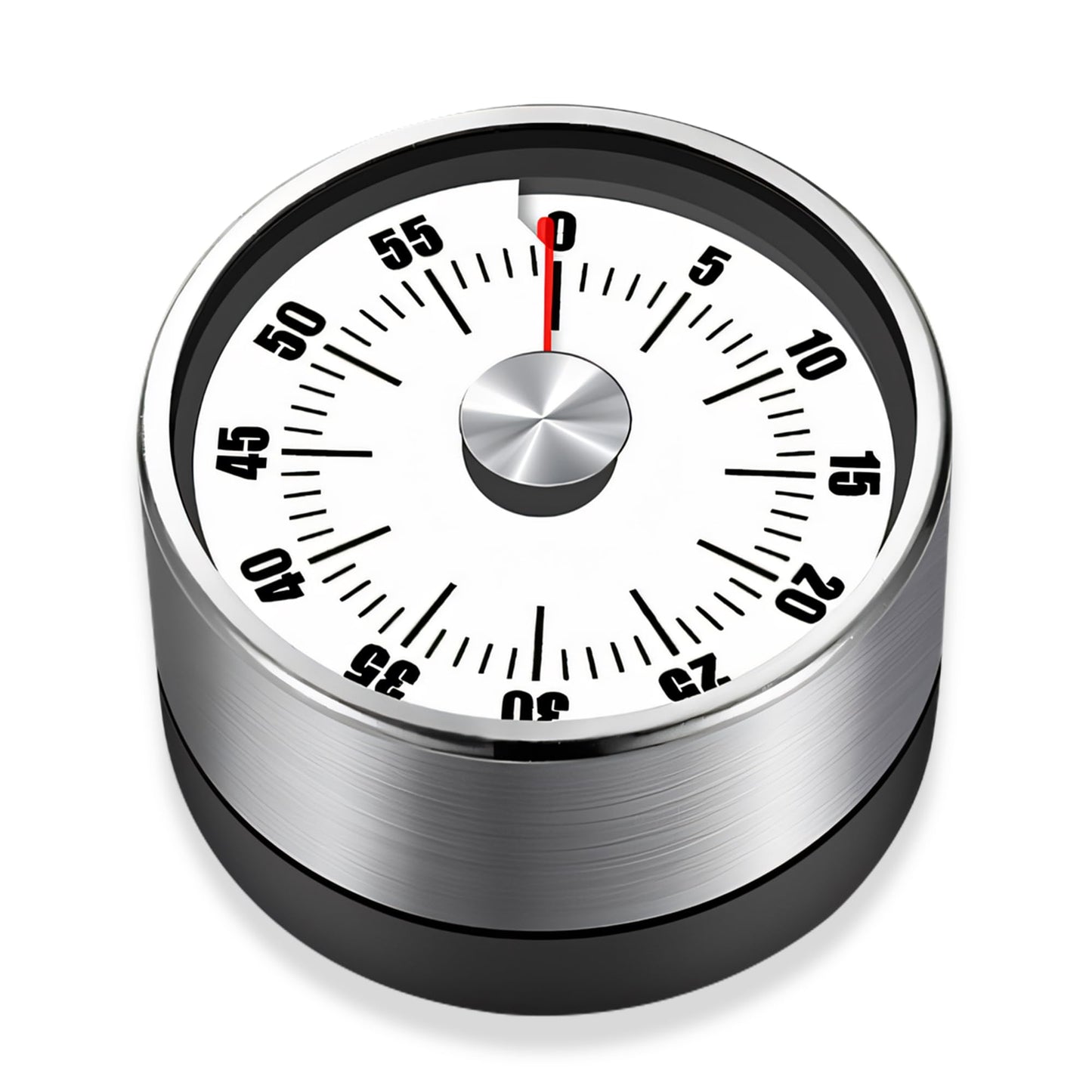 Premium Mechanical Kitchen Timer, No Battery Required, Magnetic Base, Twist Dial Control, Space Saving Design for Cooking Exercise, Silver and Black