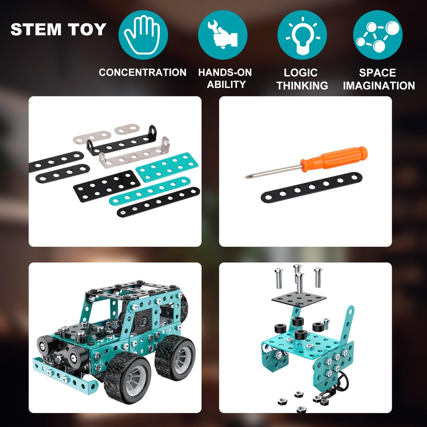 Jixin Xyzhi Buildable 3D Metal Engineering Kit 194-Piece STEM Set for Ages 8-16 Develops Logic Skills DIY Project Ideal Gift for Kids (Blue)