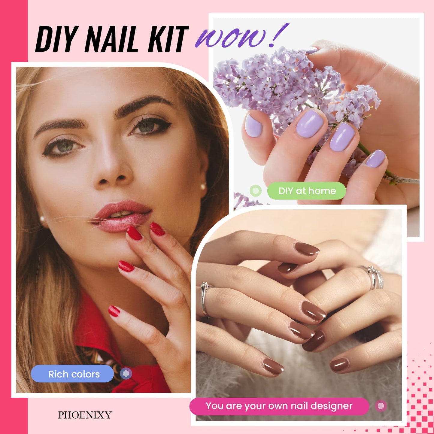 PHOENIXY 53 Pcs Gel Nail Polish Kit with U V Light Nail Drill, 35 Colors Gel Nail Kit Pink 5Pcs Glossy Matte Glitter Gold Silver Top Base Coat for DIY Home Manicure Gift Sets for Women