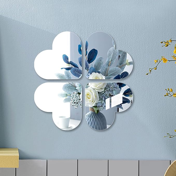 Cute Anti-Scratch Mark Non-Punch Acrylic 4 Heart-Shaped Mirror Set,High Definition Wall Mirrors for Homes, Offices and Children's Rooms, are Not Brittle or Deformable