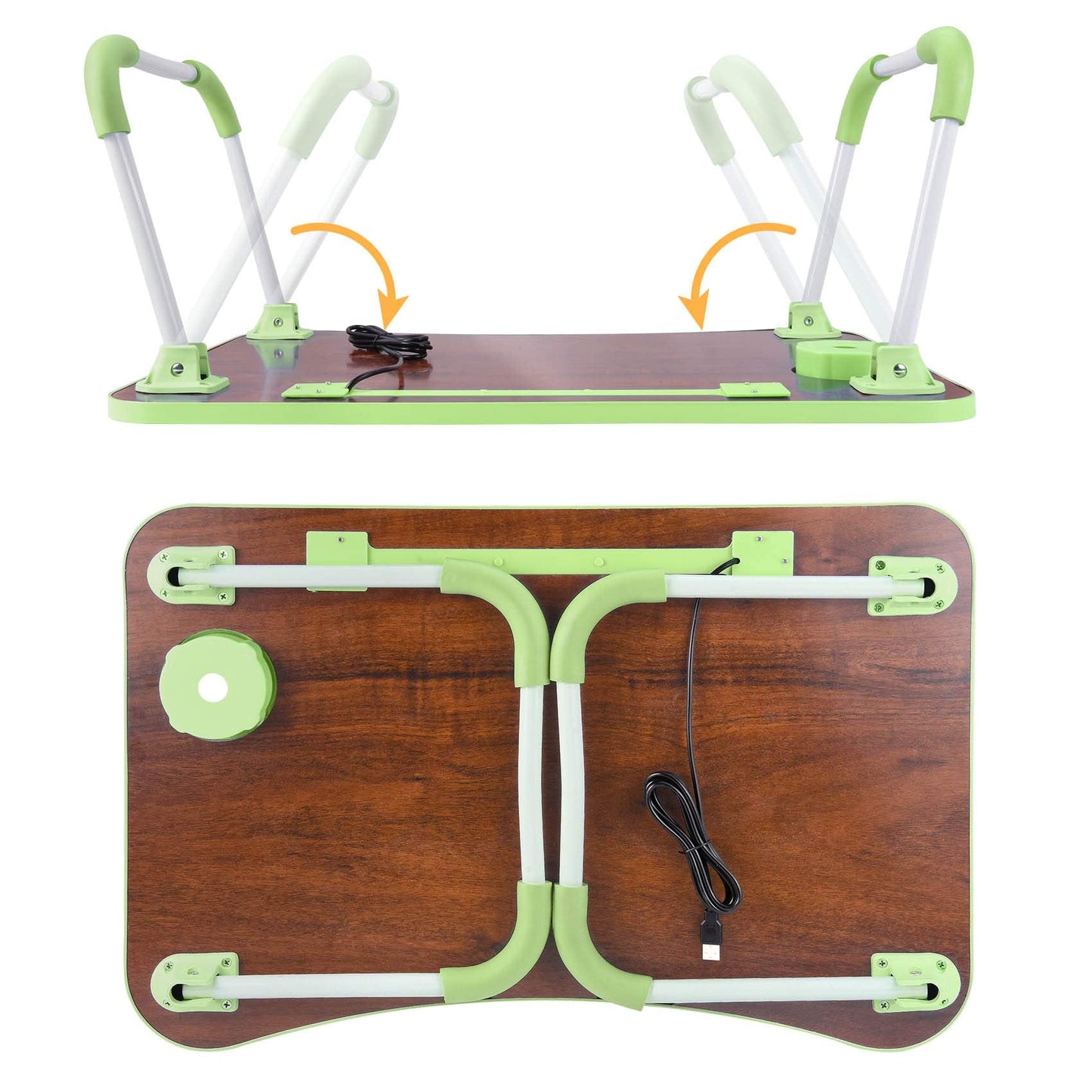 Slendor Lap Desk with Cup Holder, Foldable Laptop Table for Bed, Portable Bed Desk for Laptop and Writing, Computer Tray with Tablet Slot, Notebook Stand Reading Holder for Couch Sofa Floor,Green