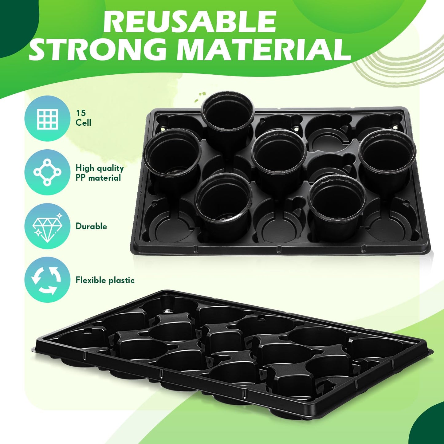 Baderke 16 Pack 15 Cell 4 Inch Round Nursery Pots Trays Thickened Durable Seedling Pots Carrying Trays for Holding Nursery Pot