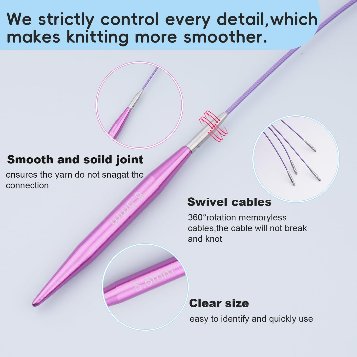 Hobekoee 12 Pairs Short Interchangeable Circular Knitting Needles Set 3mm-8mm Interchangeable Aluminum Round Knitting Needles Set with 4 Swivel Cables for DIY Knitting Lovers