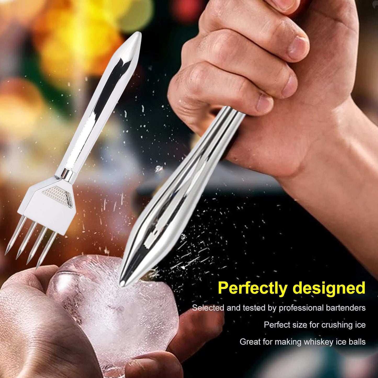 Kuuleyn Ice Pick,Ice Crusher,Pick Tool for Breaking Ice Ice Chipper Professional Manual Full Metal Food Grade Ice Crusher Stick for Kitchen Bar Restaurant Easy to Grip(B)