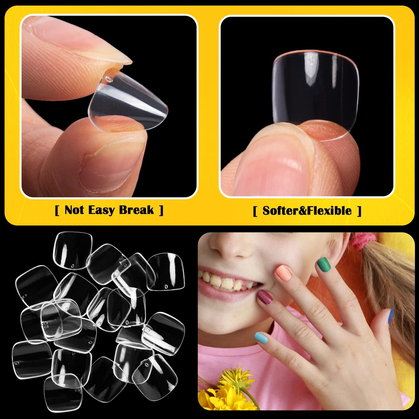 krofaue 500PCS Half Cover False Nails Tips - Acrylic Nail Tips and 240Pcs Kids Short Clear False Nails with Box for Nail Tips Art Salons and Home DIY