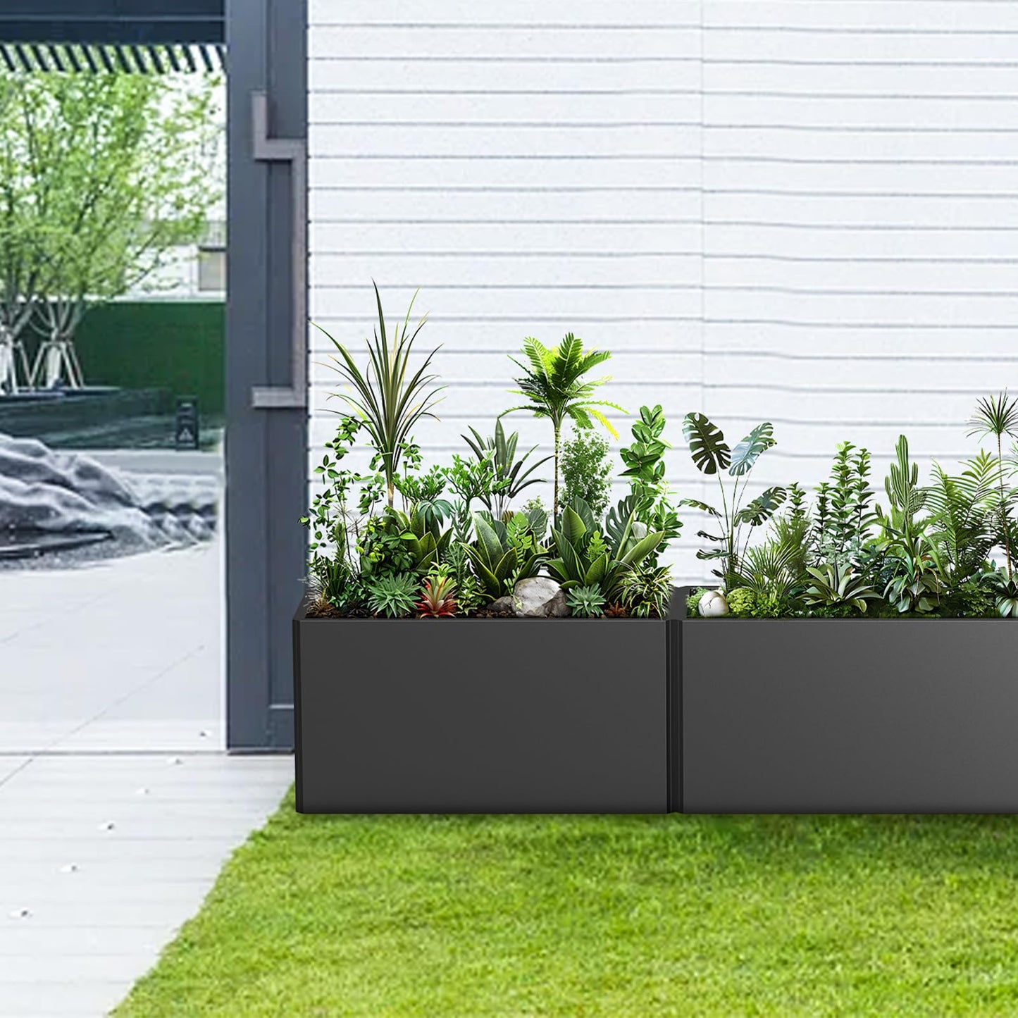 Ganeekiron Metal Planters - Rectangular Planter, All-Weather Durable with 4 Drainage Holes, 25x11x13 Inches for Porch & Patio, Black
