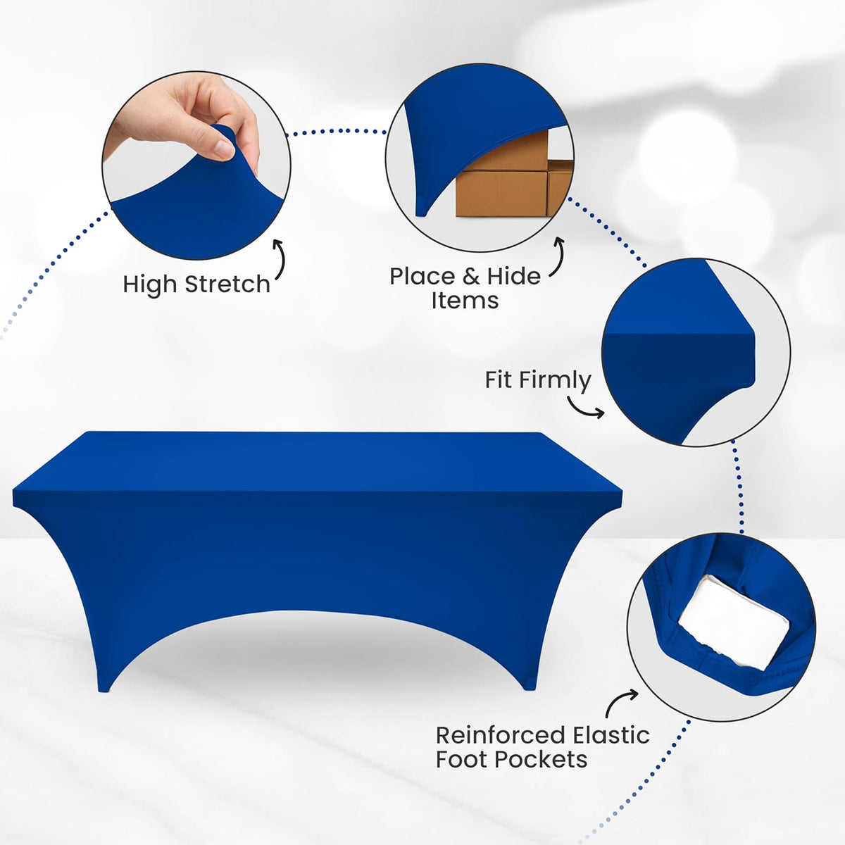 Utopia Kitchen 6FT Spandex Tablecloth [2 Pack, Royal Blue] 200 GSM Stretch, Fitted, Washable and Wrinkle Resistant Table Cloth Rectangle Cover for Trade Shows, Wedding, Parties [72Lx30Wx30H Inch]