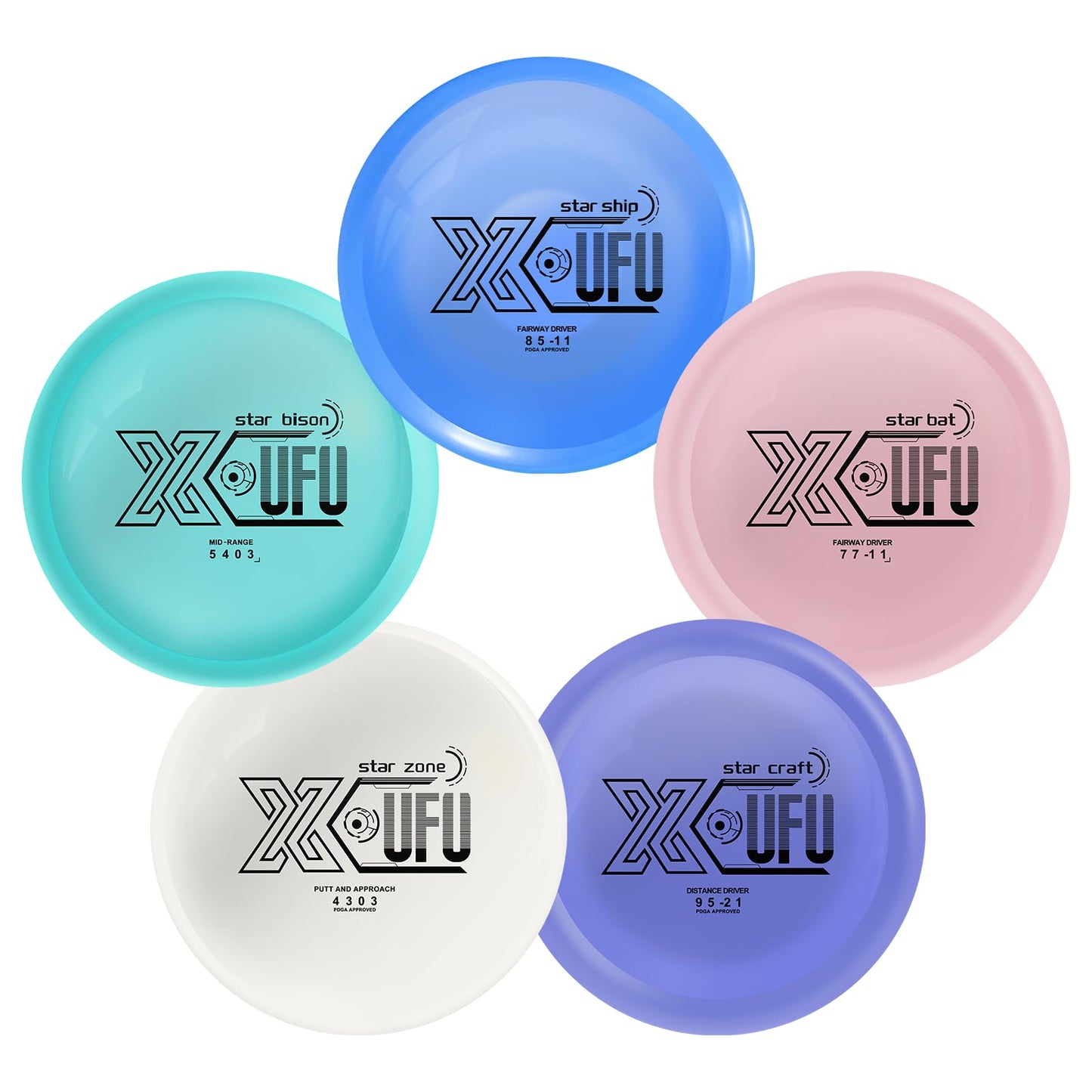 X-UFO Disc Golf Starter Set, 160-170g, Disc Golf Putter, Disc Golf Driver, Mid-Range, Beginner Disc Golf Set
