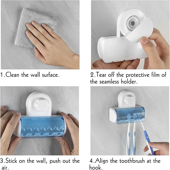 1 PCS Self Adhesive Toothbrush Holder with Cover for Bathroom, 5-Slot Wall Mounted Toothbrush Organizer Rack for Shower, Dorm, Cabinet