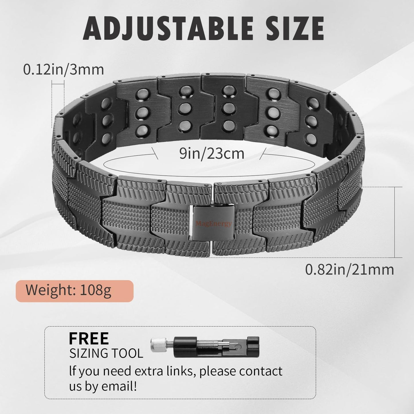 MagEnergy Copper Bracelet for Men, 3-Row Magnet Design, Ultra Strength Magnetic Bracelet 99.99% Pure Copper Wristband Adjustable Jewelry Gift with Sizing Tool