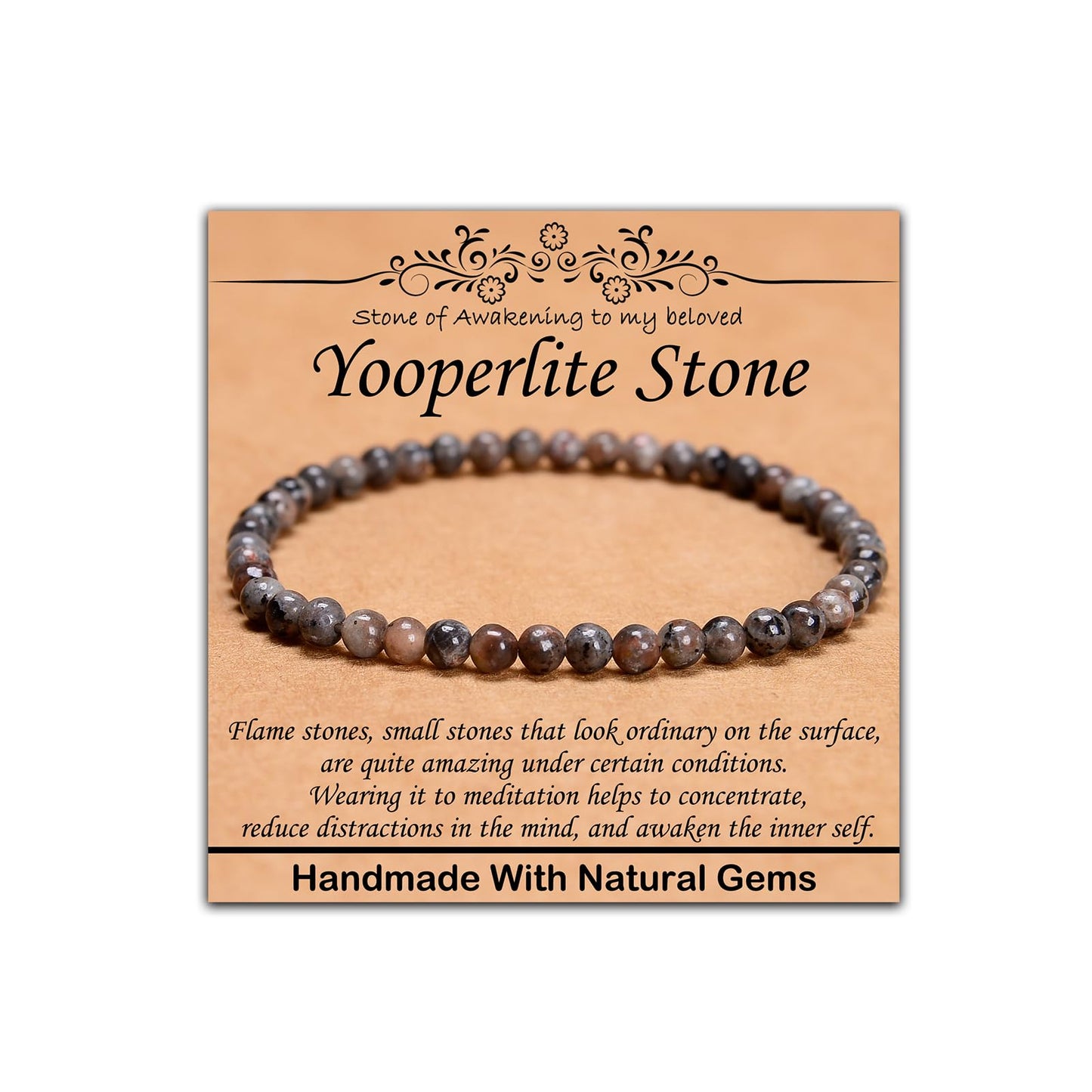CHCCOYE 4mm Natural Healing Gemstone Bracelet Handmade Yoga Stretch Elastic Bracelet Stress Relief Crystal Jewelry for Men and Women (4mm,Yooperlite Stone)