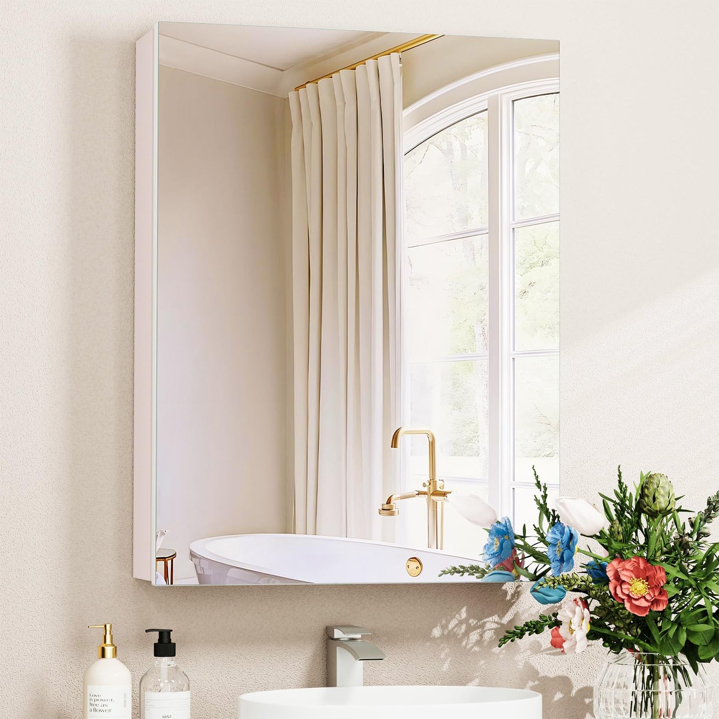 BROBIG 20 x 26 Medicine Cabinet Mirror, Moisture-Proof Aluminum Bathroom Medicine Cabinet with Mirror, Bathroom Mirror Cabinet with Adjustable Shelves, DTC Hinges, Recessed/Surface-Mounted
