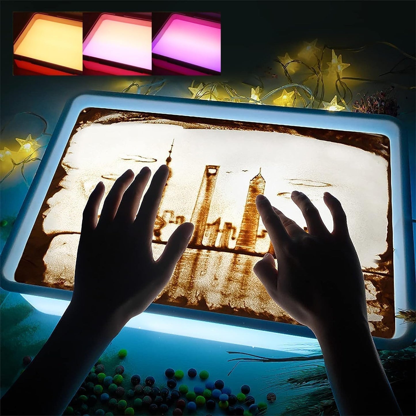 Odoorgames Sand Painting Light Box, Sensory Light Table for Kids - 3 Color Temperature & 10 Levels Adjustable Brightness, 16" (Blue)