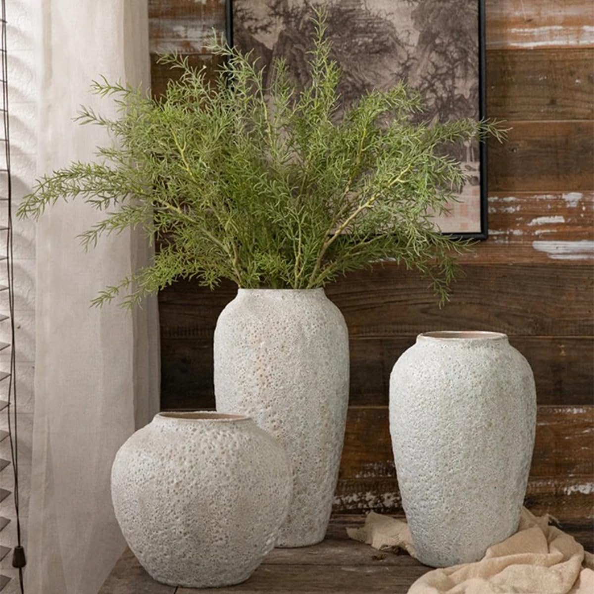 Ayuduots Cement Texture Ceramic Vase, Rustic Decorative Flower Planter Home Office Decoration, 7.48x7.87inch