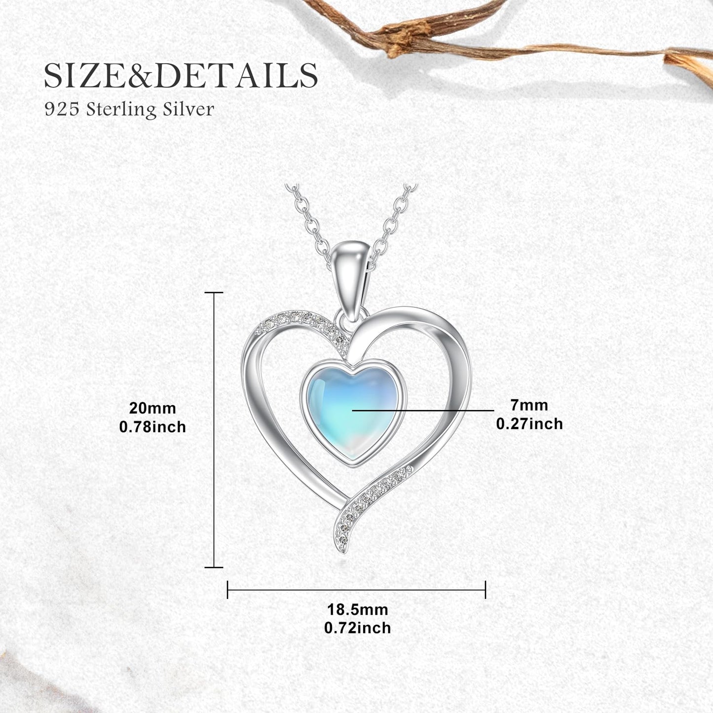 OUTANG Moonstone Heart Necklace for Women 925 Sterling Silver Simple Heart Pendant Ladies Jewelry Gifts