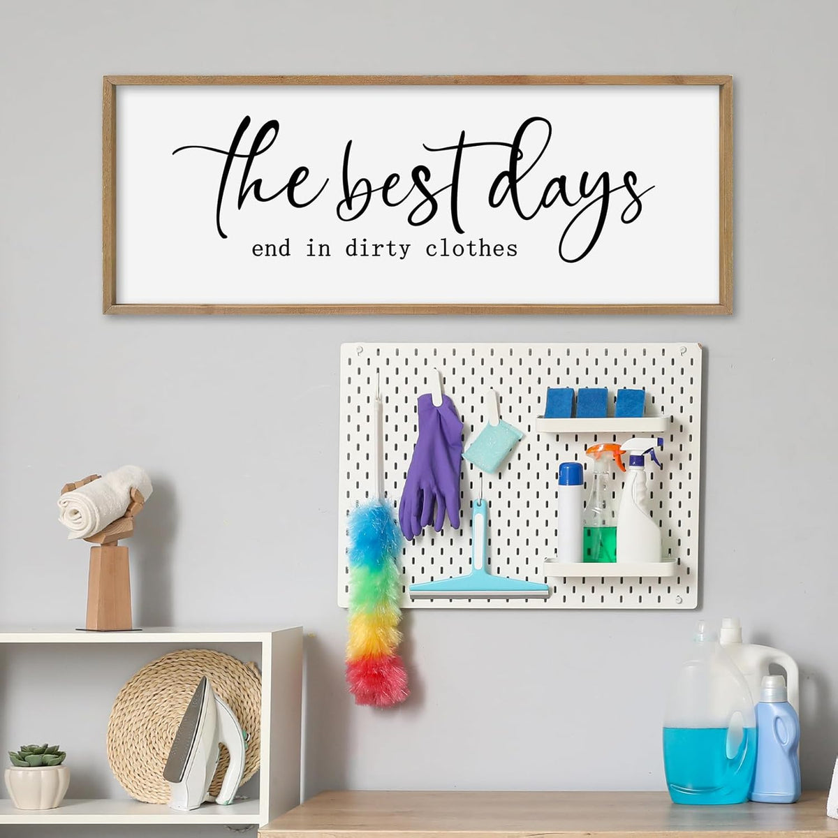 SRSZHIYUE The Best Days End In Dirtiest Clothes Sign Wall Decor Art 40"×15" for Laundry Room Large Wood Framed Wall Hanging (Wood)