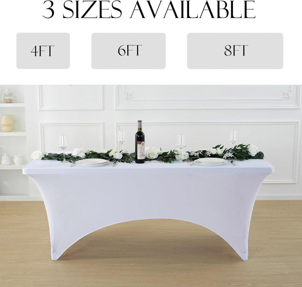 Craft And Party 6 Pack 6ft White Spandex Tablecloth – Fitted Stretch Cover – Universal Fit for Folding Tables – Wrinkle-Free, Washable – Ideal for Parties, Weddings, Events