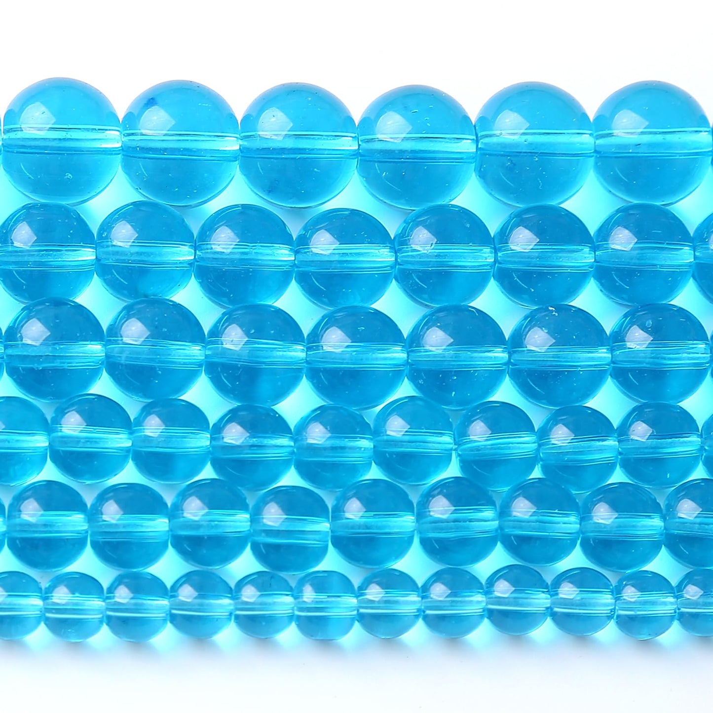10MM Lake Blue Glass Beads Natural Gemstone Round Loose Stone Beads for Jewelry and Bracelets Making 72pcs 2 Strands 32"