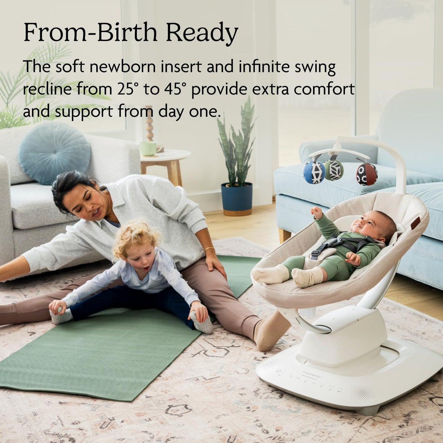 UPPAbaby Mamaroo Smart Swing – Customizable Soothing Modes with MotionSync Technology – Infant Recline + Bluetooth Enabled – Included Newborn Insert – Charlie (Sand Mélange)