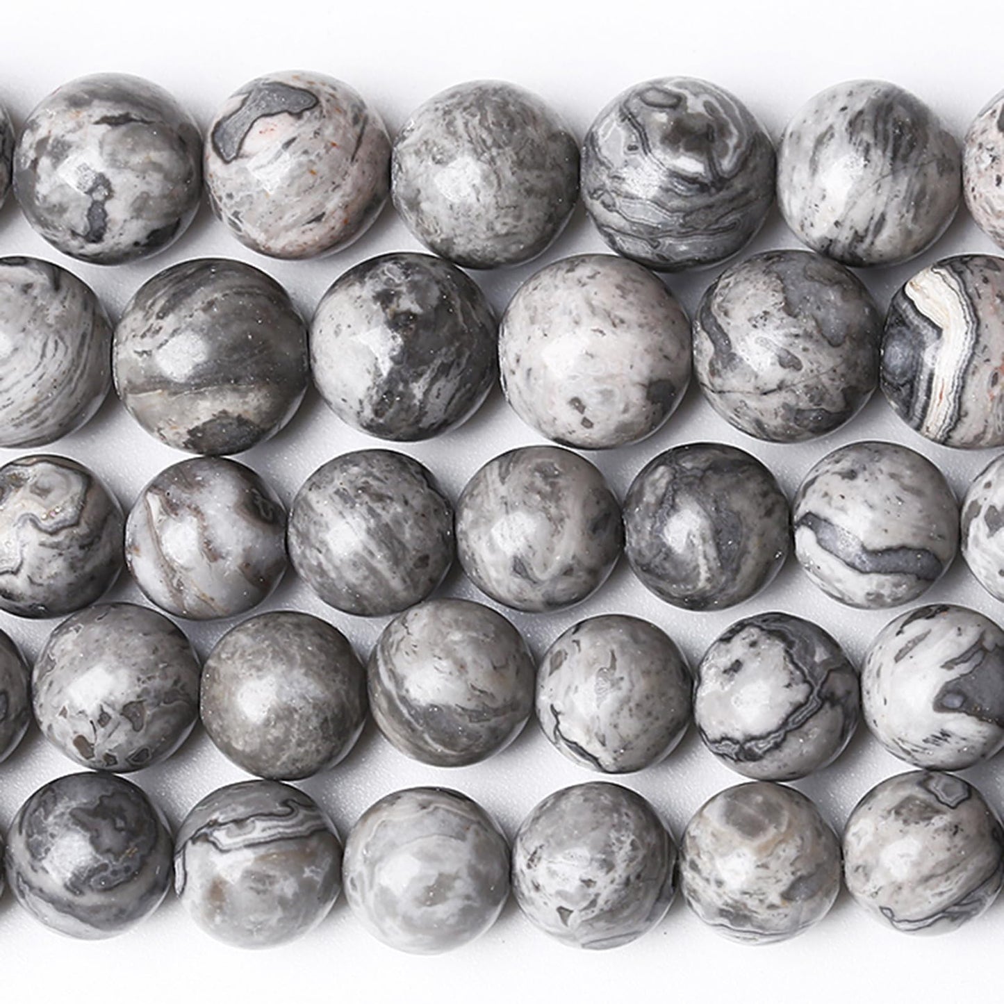 180pcs 4MM Natural Gray Map Stone Beads for Jewelry Making Round Gemstone Beads DIY Bracelet Necklace 2 Strands 32"