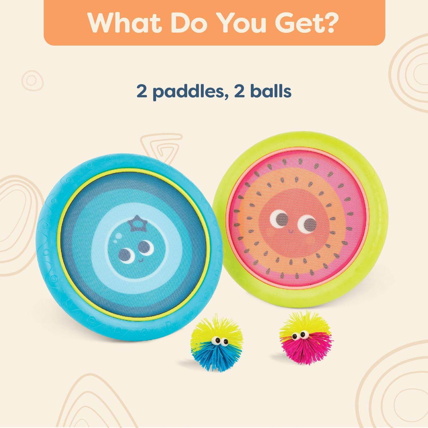 B. toys – Paddle Ball Game – Hand Trampoline Set – Poppin’ Paddles – 2 Bouncy Discs & 2 Balls – Catch & Toss Sports Games for Kids – 3+ Years