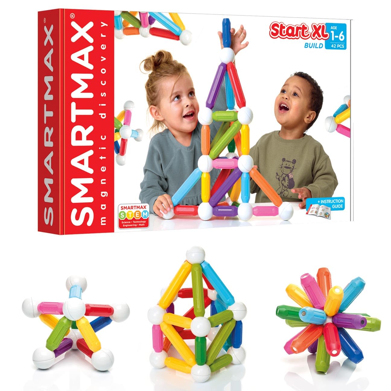 SmartMax Start XL (42 pcs) STEM Magnetic Discovery Building Set Featuring Safe, Extra-Strong, Oversized Building Pieces for Ages 3+