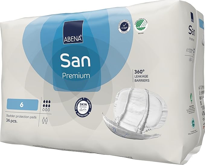 Abena San Premium Incontinence Pads, Moderate Absorbency, (Sizes 4 to 7), Size 6, 34 Count