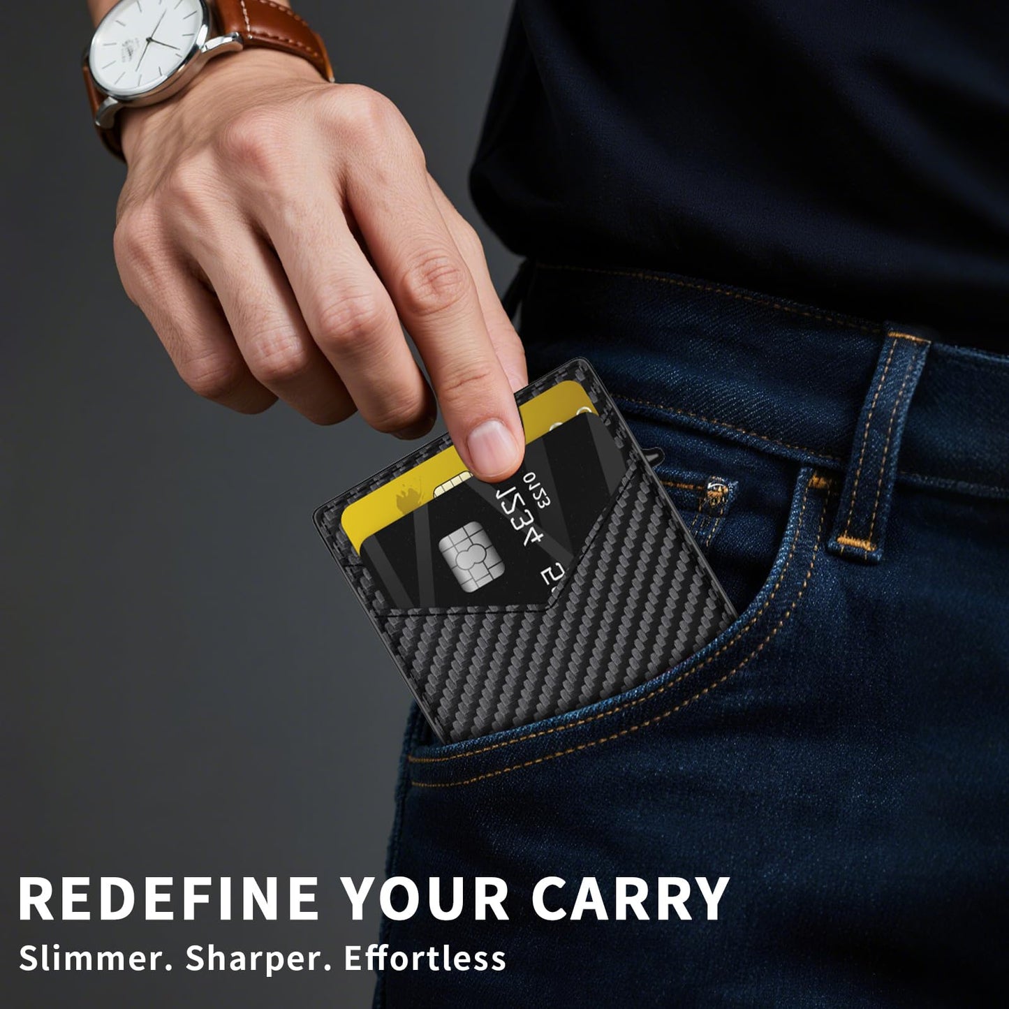 KISUEDZP Wallet for Men Aluminum RFID Blocking -Metal Smart Pop-Up Credit Card Holder with 2 ID Windows, Holds 8-10 Cards,Bifold Security Front Pocket Wallet & Money Clip,Men's accessories(Carbon)