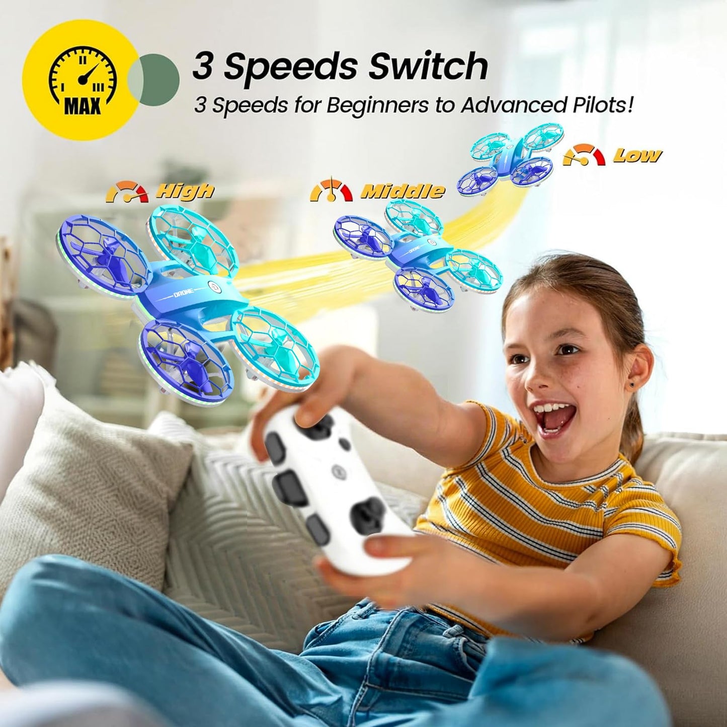 Drone for Kids and Beginners, Quadcopter Indoor Small with 2 Modular Batteries, 360° Flips, 3 Speeds, Auto Hover, LED Lights, Great Valentine‘s Day, Birthday Gift Toy for Boys and Girls