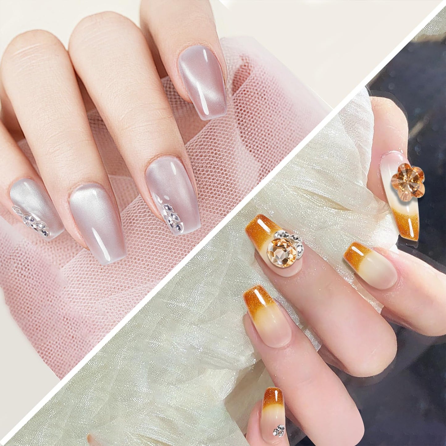 AVVA VISION 2 Packs Press On Nails Handmade Rhinestones Charms DIY Reusable Adhesive Tabs False Fake Nail, Set #01, Size L