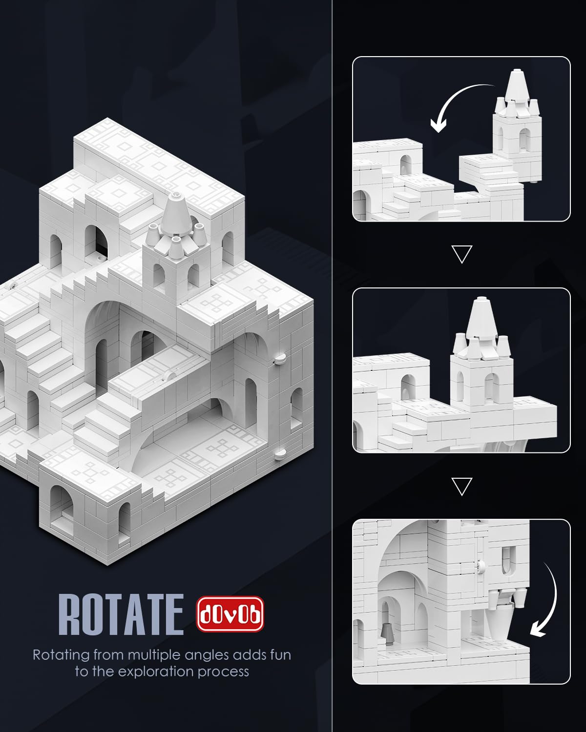 dOvOb 668PCS White Castle Building Blocks, Architectural Model Kit for Adults, Transformable & Collectible Display Set, Challenging Construction Toy for Teens and Adults