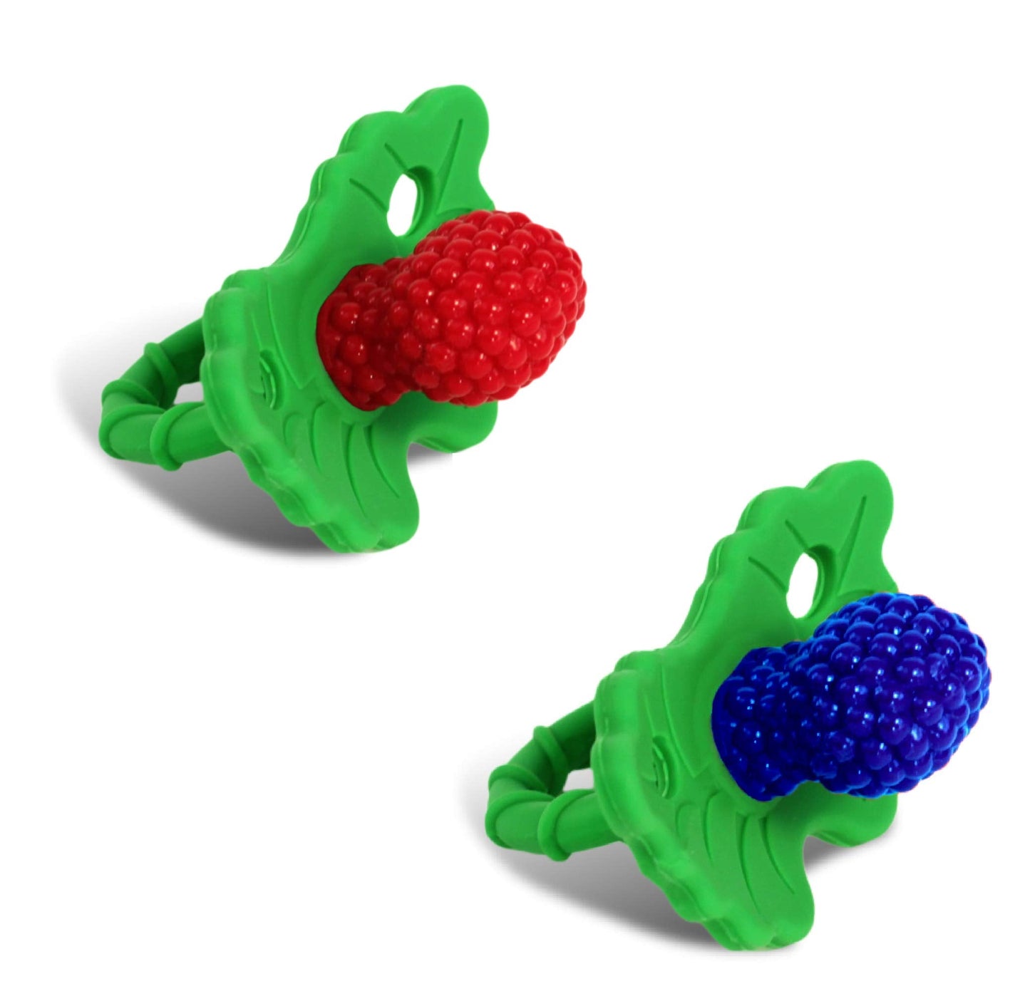 RaZbaby RaZberry Teether 2-Pack (Red/Blue) + RaZberry Pop Teether for Babies 3 Months & Up - BPA Free Silicone - Textured for Sensory Stimulation and Development