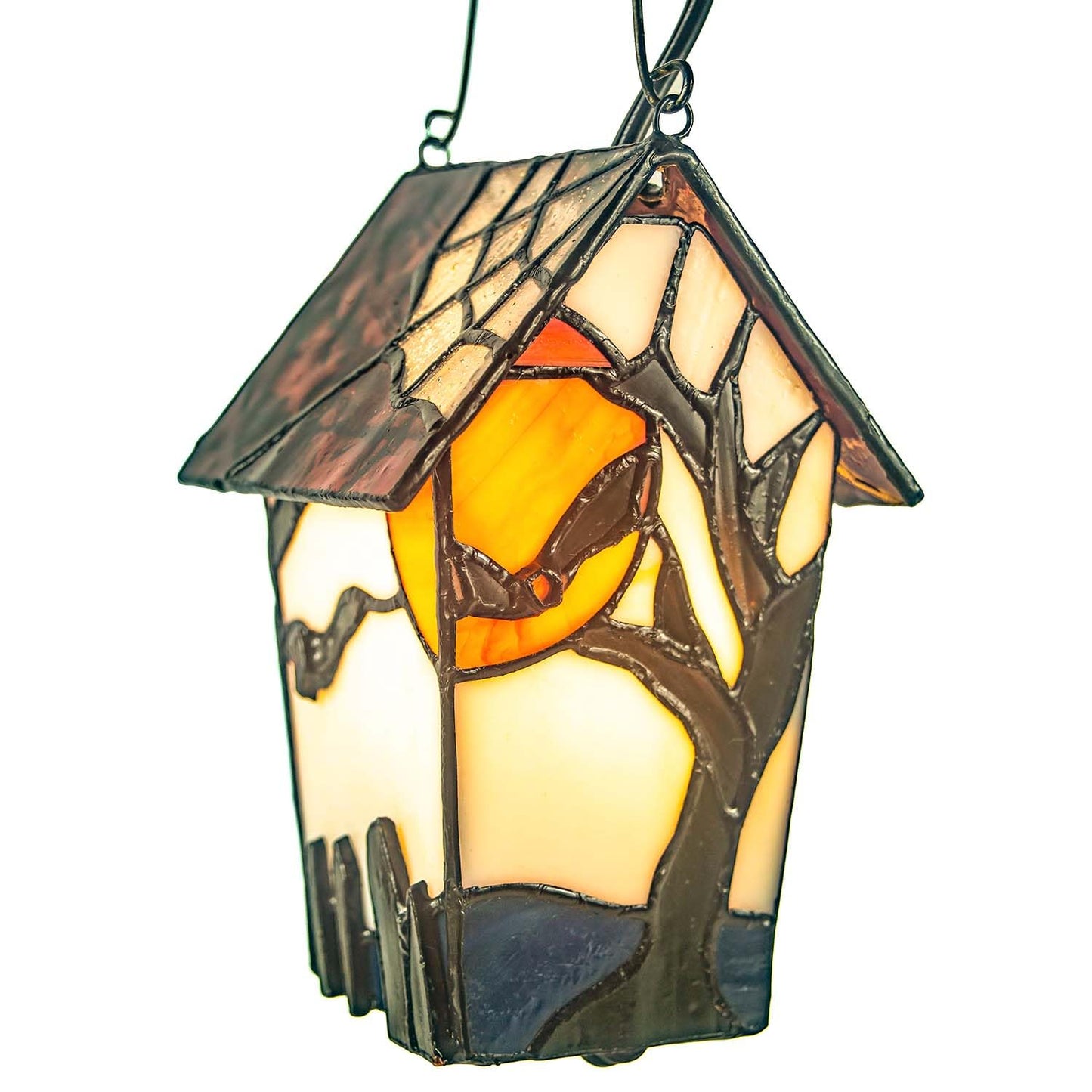Bieye L10938 Spooky Graveyard Tiffany Style Stained Glass Birdhouse Table Lamp for Halloween Decor (21-inch High, Bat Nest)