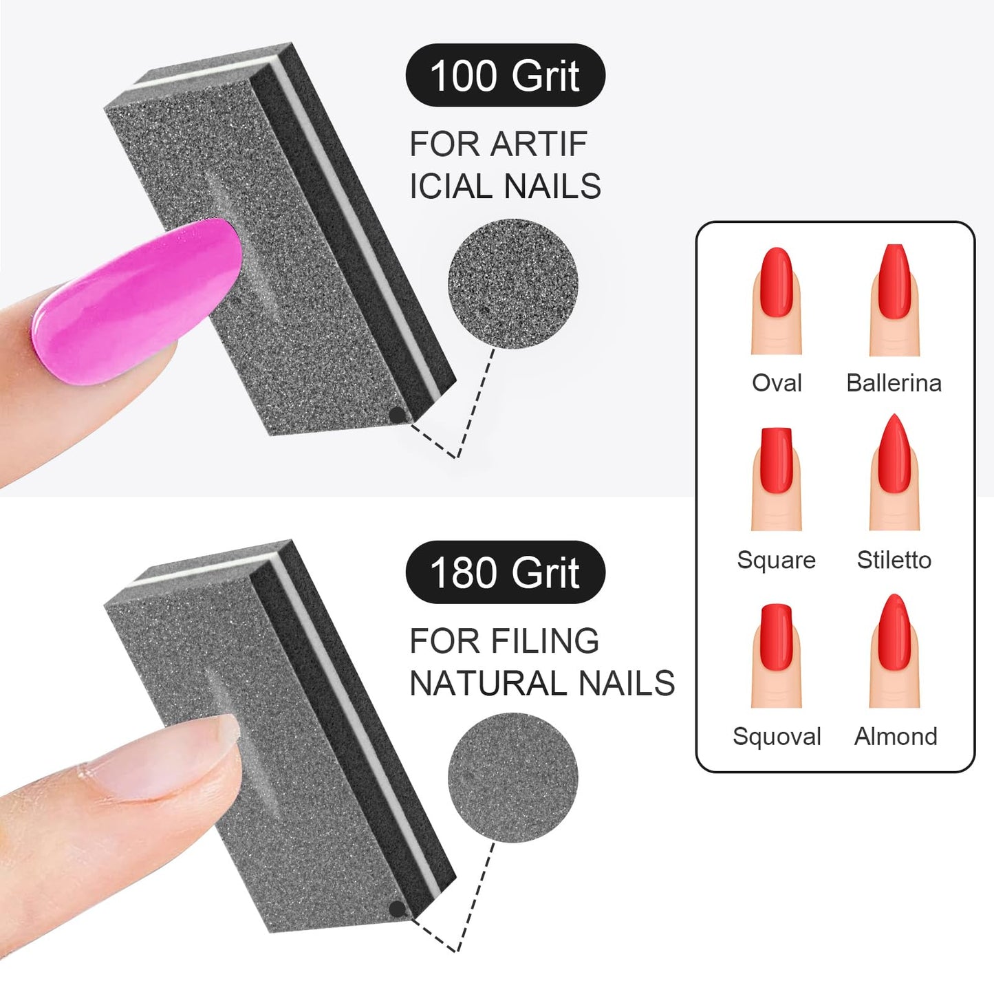 Diesisa Buffer Block Nail File, 100/180 Grit Sponge Nail Buffers for Acrylic Nails, Nails Buffer, Mini Buffing Block Double Sided for Manicure Tools 60 Count - Black