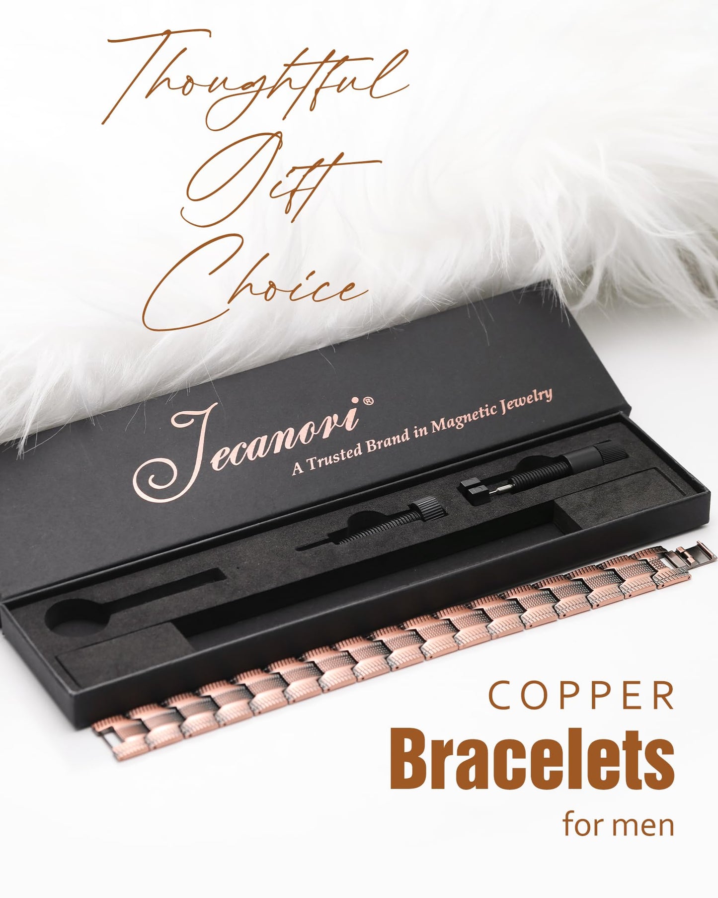 Jecanori 3X Strength Copper Magnetic Bracelet for Men with Adjust Tool and Jewelry Gift Box Included