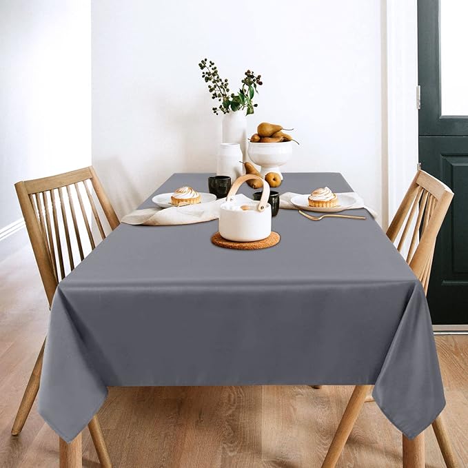 sancua 2 Pack Light Grey Tablecloth 60 x 84 Inch, Rectangle 4 Feet Table Cloth - Stain and Wrinkle Resistant Washable Polyester Table Cover for Dining Tables, Buffet Parties and Camping