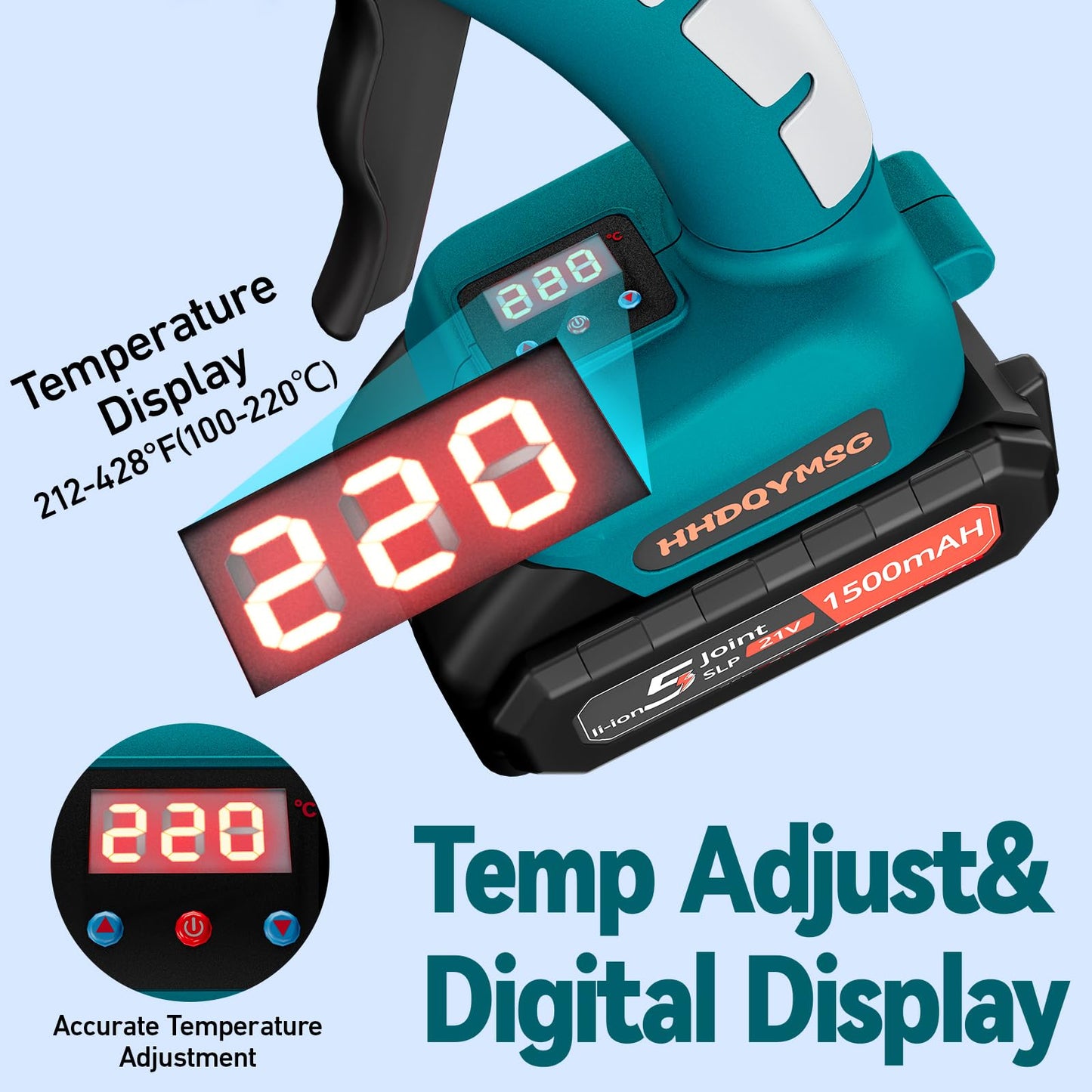 HHDQYMSG 100W Cordless Hot Glue Gun with Temp Adjust & LCD Digital Display, 60S Fast Preheating Hot Glue Gun Full Size with 30Pcs Premium Sticks for DIY Crafts, Repair and Construction