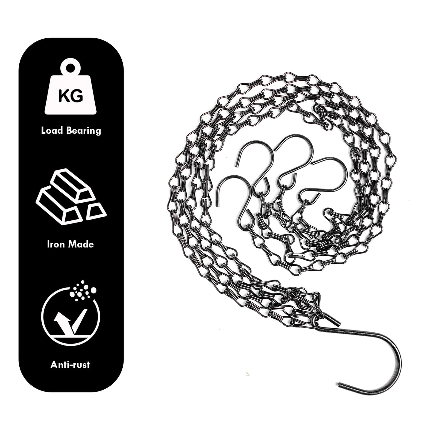 Geehouz 3 Pack 23 Inch Plant Hanger Chains with Hooks - Replacement Hanging Basket Chains for Flower Pots, Planters, Bird Feeders & Lanterns, Indoor/Outdoor Use (Black)