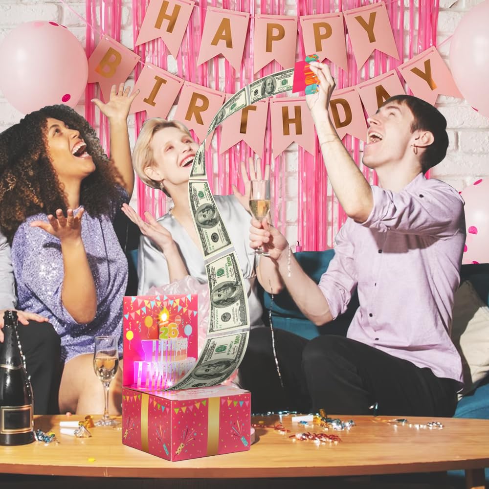Surprise Musical Pop Up Birthday Card, Money Roll Pull Box, Cash Gift Box for Women, Girls