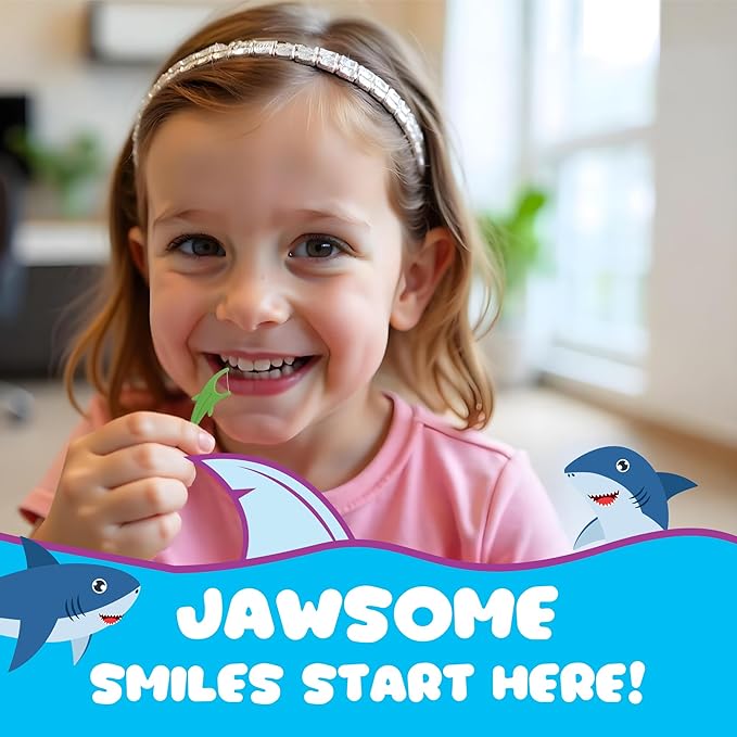 Kids Flossers with Fluoride, Unflavored Floss Picks, Fun Floss with Colorful Shark Shapes. Enhanced Cavity Protection, 225 Count (3 Pack) Children's Flossers. Dentists Designed and Backed by Science
