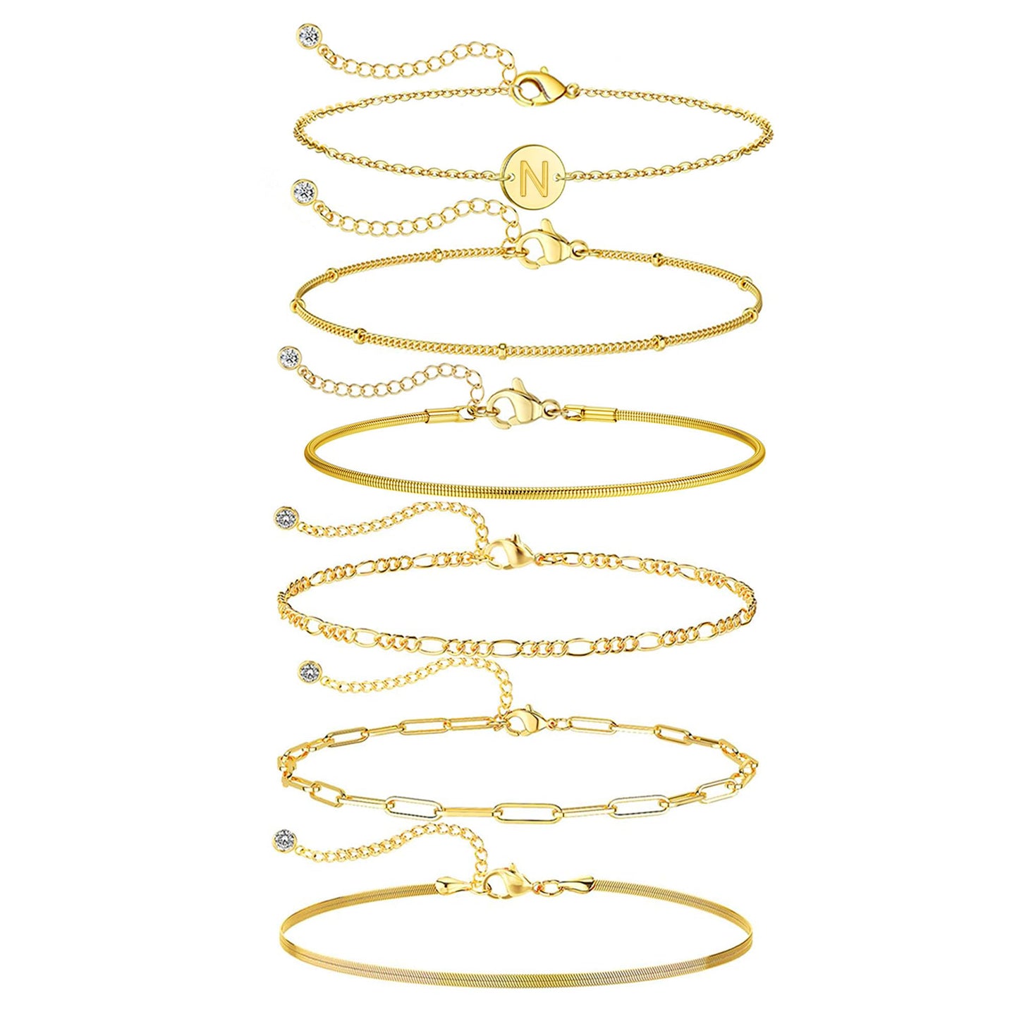 Lydow Bracelets for Women, Stack Jewelry Set Initial N Chain Stackable Letter Teen Accessories Pulseras Para Mujer 6 Inch 6PCS