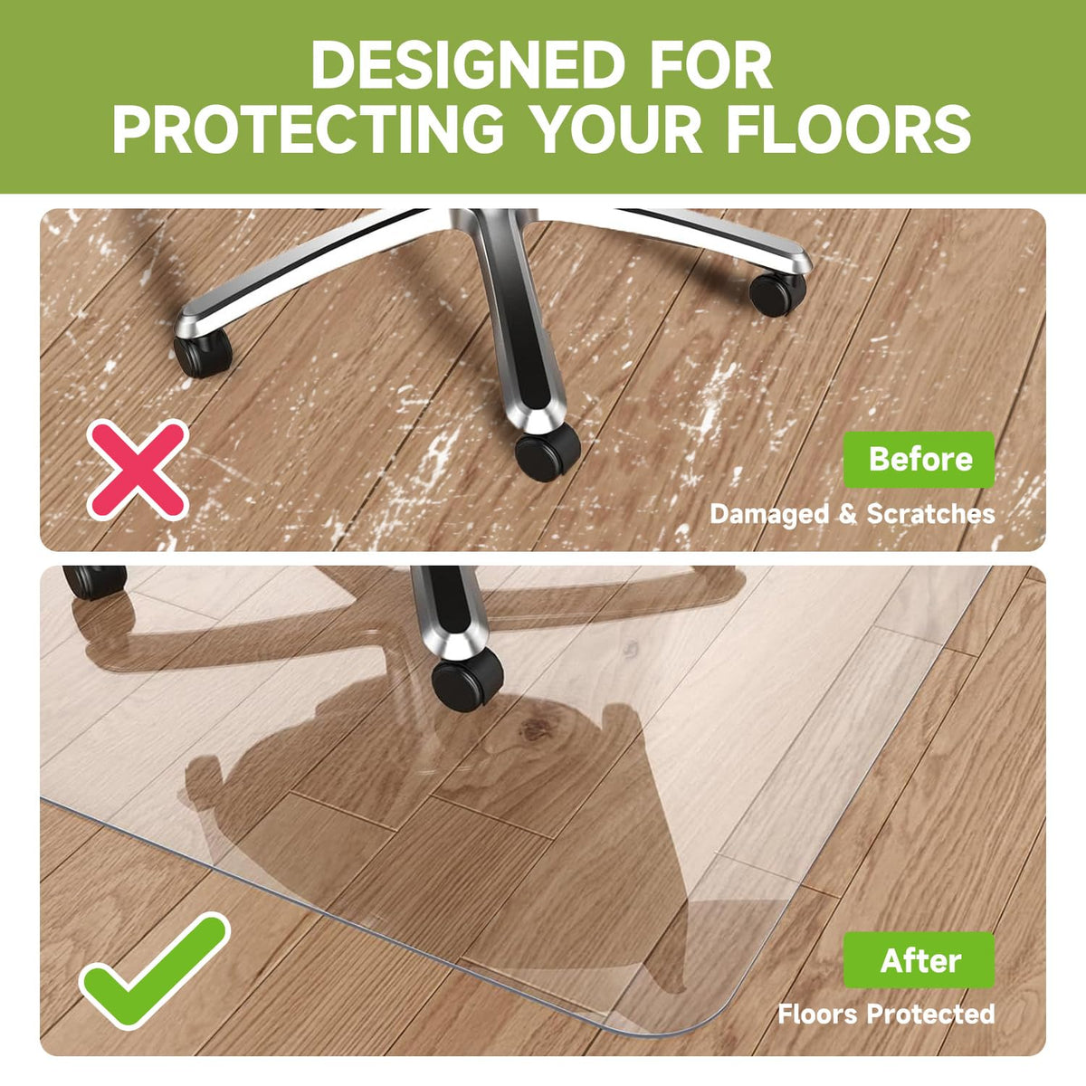 Chair Mat for Hardwood Floors 63" x 51"