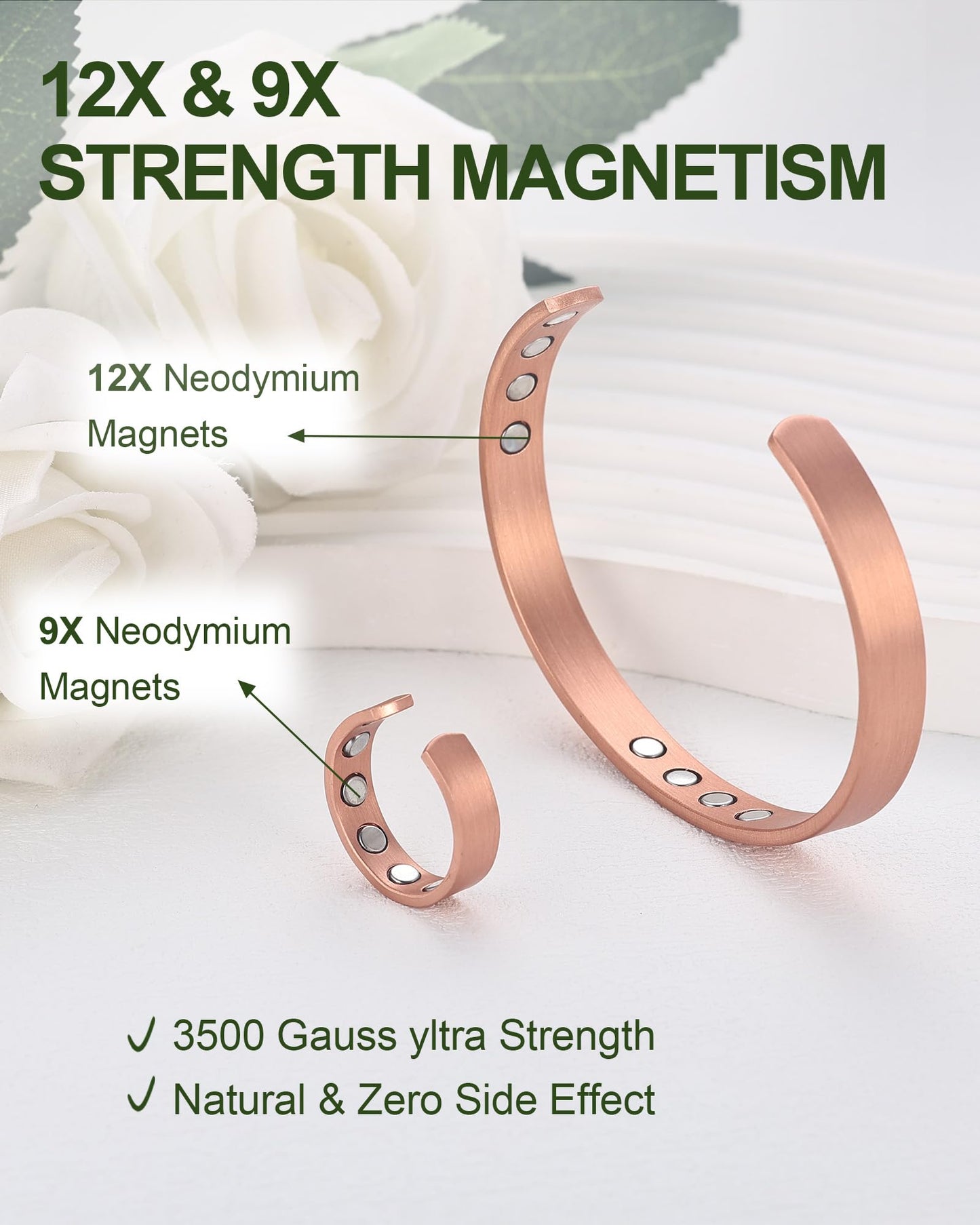 MagEnergy Copper Bracelet & Lymphatic Drainage Ring for Men Women, 99.9% Pure Copper Magnetic Bangle with 3500 Gauss Magnets, Adjustable Copper Cuff Jewelry Gift