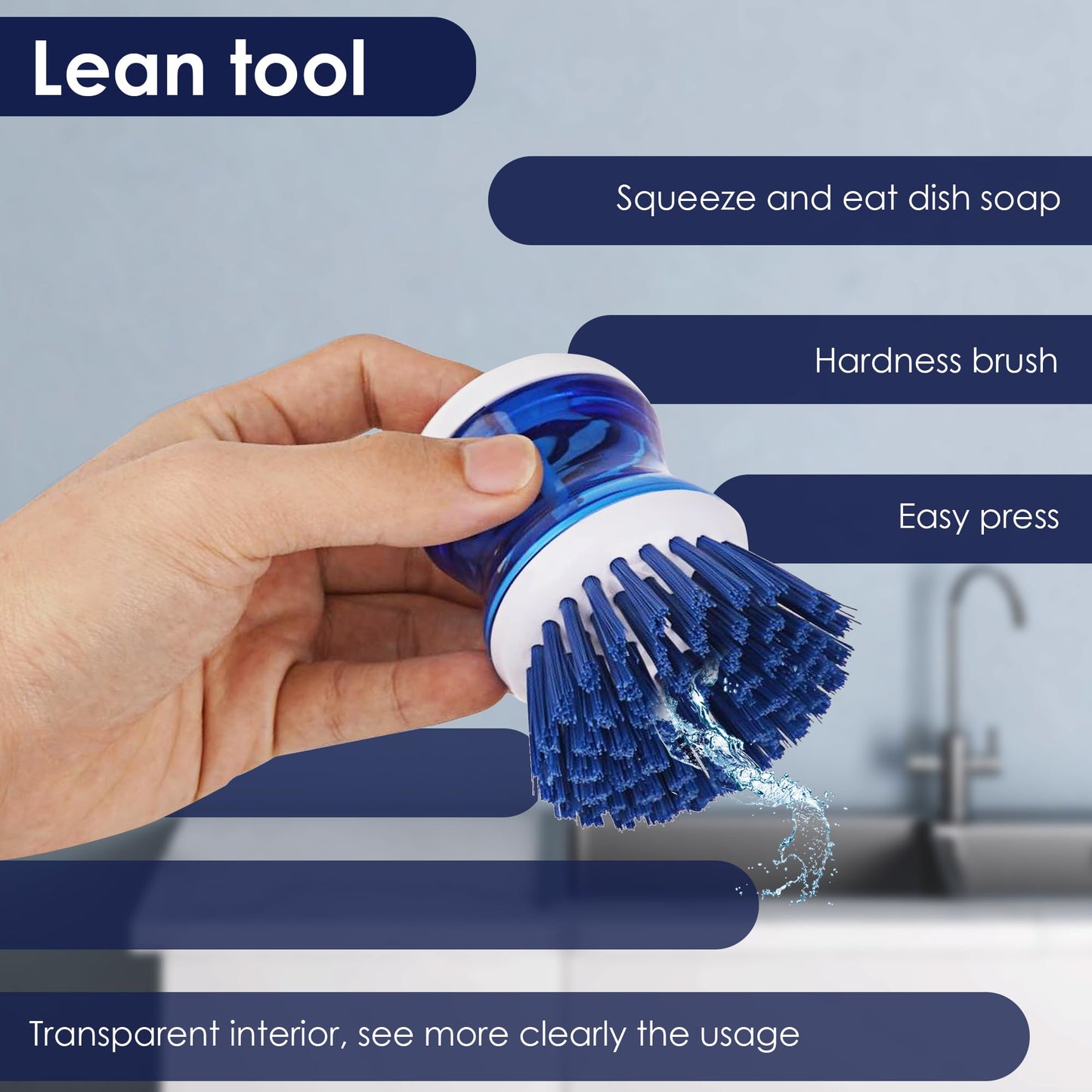 JANKOW Dish Scrubber with Soap Dispenser, 3 Pack Soap Dispensing Palm Brush for Kitchen Sink Pot Pan, Color Coded Dishwashing Scrub Brush Set (Gray, Blue, Orange), Non-Scratch Cleaning Tool