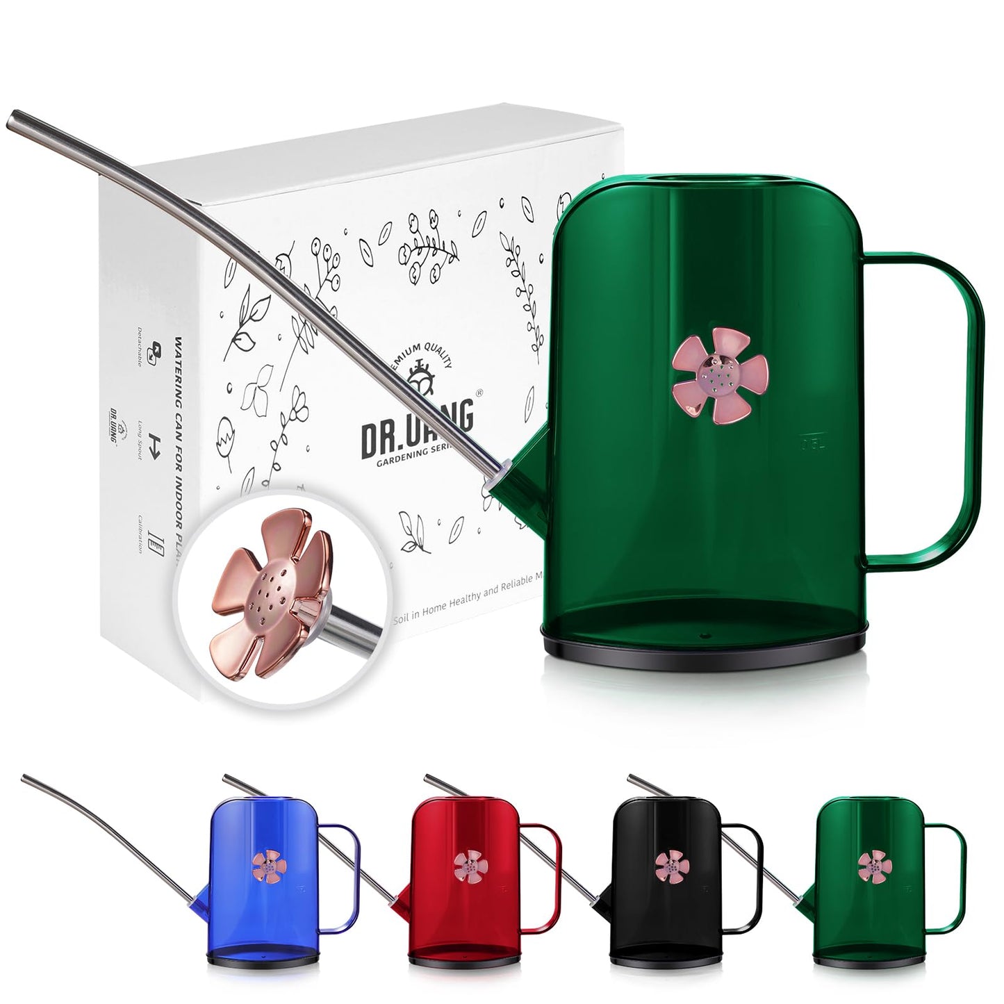 Watering Can Indoor for House Plants Small Watering cans with Long Spout Flower Model Sprinkler Head 1.2L (Green, 1.2L)