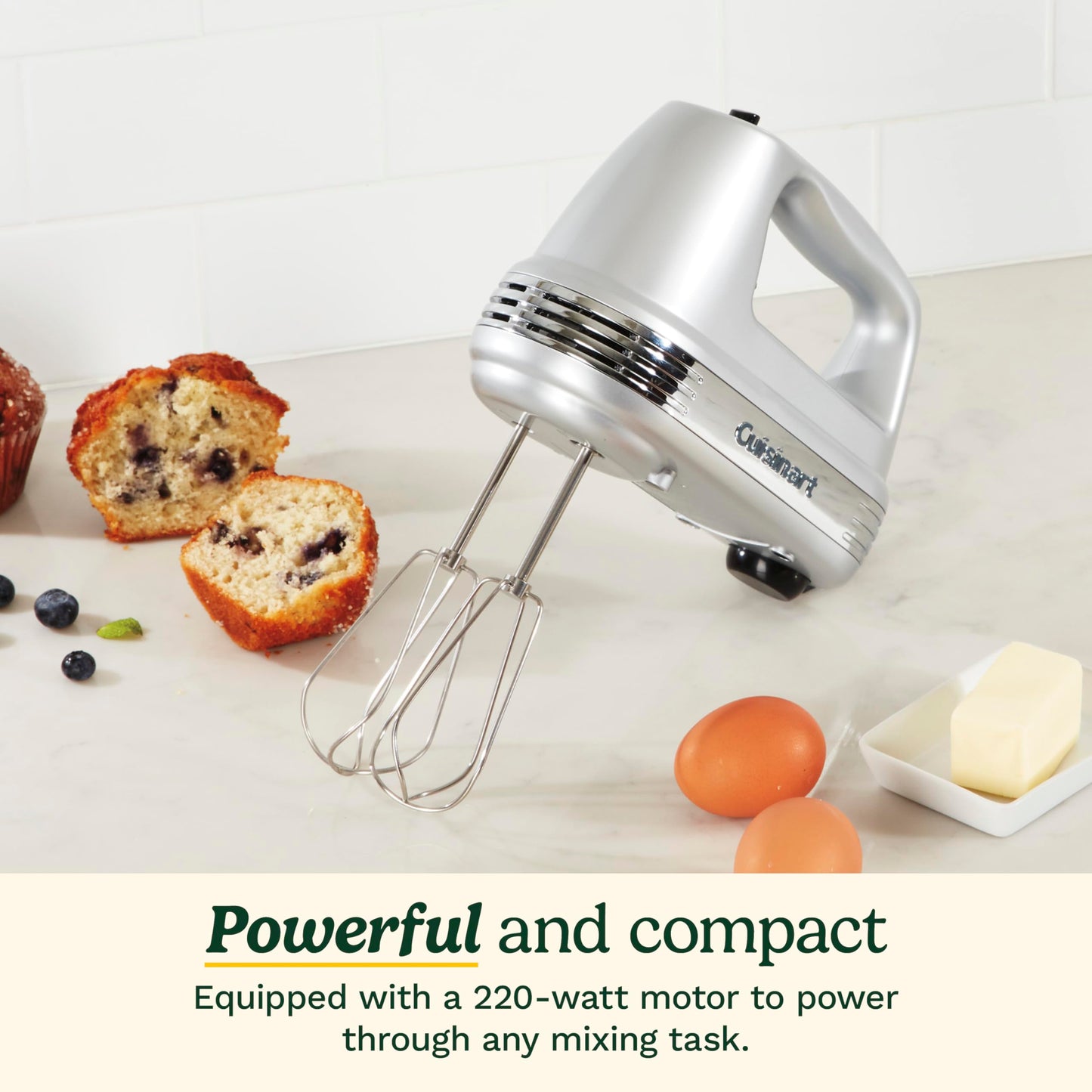 Cuisinart Power Advantage Plus 9-Speed Hand Mixer, 220W Motor, Electric Mixer with Dishwasher-Safe Beaters, Storage Case, HM-90BCS, Brushed Chrome