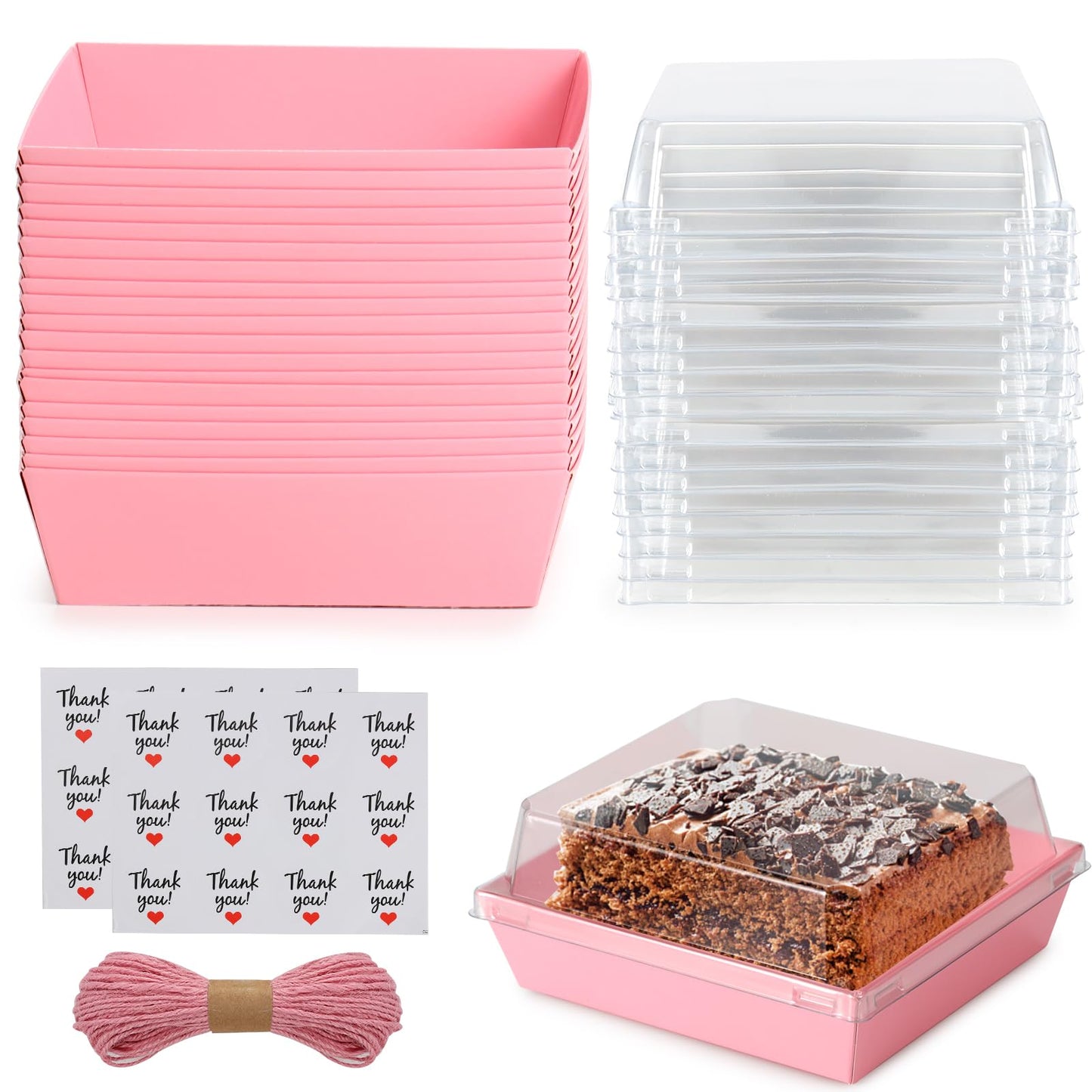 20 Pack Charcuterie Box with Lids, Pink Square Cookie Disposable Paper Food Containers to Go Bakery Boxes for Strawberries, Cake Slice, Desserts, Donuts, Valentine, Wedding, Home Use & Outdoors