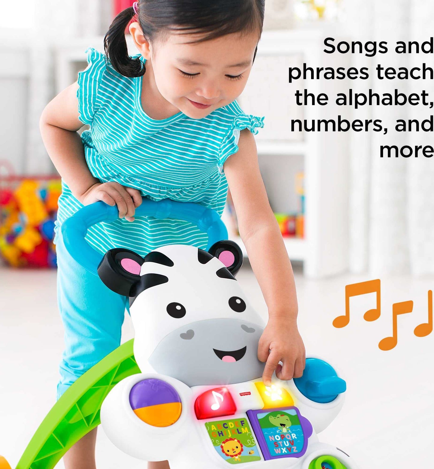 Fisher-Price Baby Push Toy Learn with Me Zebra Walker Musical Learning Activity with Lights & Fine Motor Play for Infants Ages 6+ Months (Amazon Exclusive)